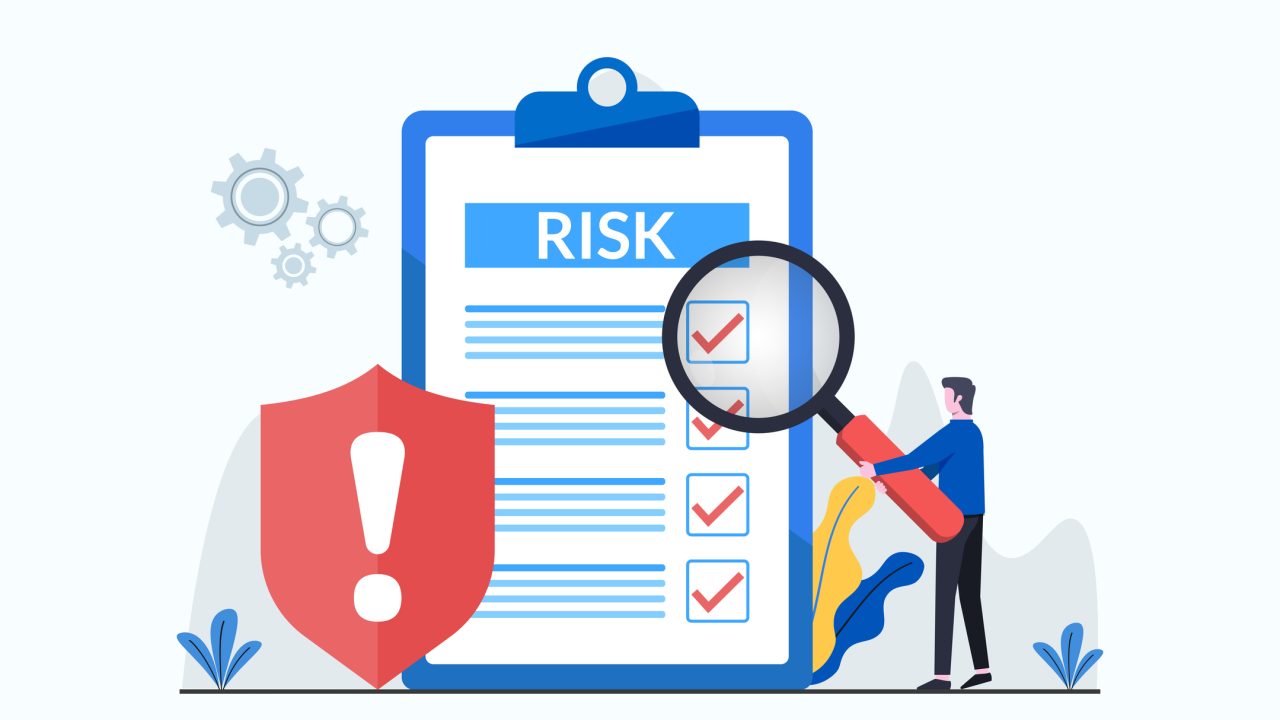 Risk Management concept. Risk control with shield symbol.